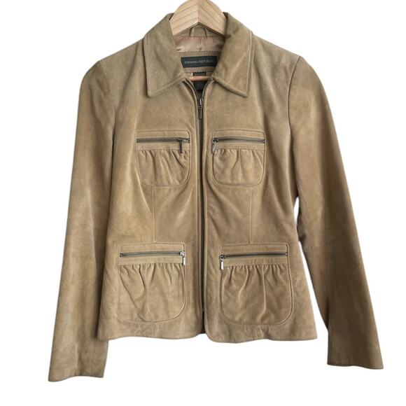 Y2K VTG Banana Republic Women Leather Suede Jacket 2 Camel Classic Retro Cowgirl - Picture 1 of 14